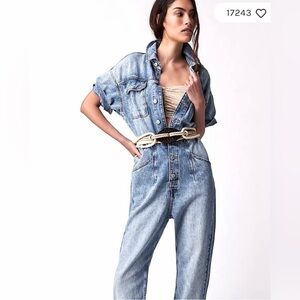 Free People Marci baggy denim jumpsuit coverall size medium